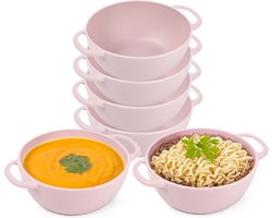 Plasticforte Soepkommen met hengsels - 8x - Campinglife - kunststof - D11 x H5 cm - 370 ml - roze - stapelbaar - onbreekbaar