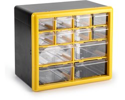 Plasticforte Sorteerbakjes spijkers/schroeven - 12x lades - 26 x 16 x 23 cm - opbergkastjes - ophangbaar - geel/transparant