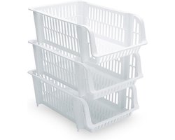 PlasticForte Stapelbare opbergmand - wit - 20L - kunststof - 43 x 32 x 16 cm