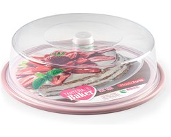 PlasticForte Taart bewaardoos - rond - gebak plateau - roze bodem - D32 x H9,5 cm