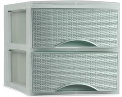 PlasticForte Thuis kantoor organizer ladeblok - 25 x 37 x 26 cm - Kunststof - Groen - 2 lades