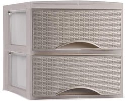 Plasticforte Thuis kantoor organizer ladeblok - 26 x 34,5 x 26 cm - Kunststof - Beige - 2 lades