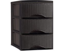 Plasticforte Thuis kantoor organizer ladeblok - 26 x 37 x 37 cm - Kunststof - Donkerbruin - 3 lades