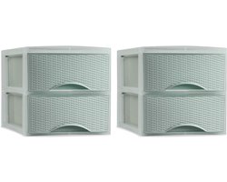 PlasticForte Thuis kantoor organizer ladeblok - 2x - 25 x 37 x 26 cm - Kunststof - Groen - 2 lades