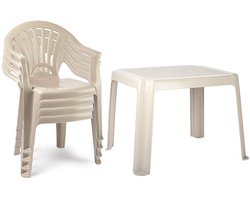 Plasticforte Tuinstoelen en tafel set voor kinderen - kunststof - beige - met 4x stoelen - buiten/binnen