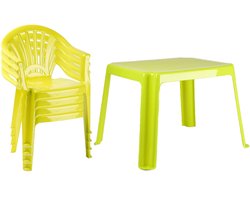 Plasticforte Tuinstoelen en tafel set voor kinderen - kunststof - lime groen - met 4x stoelen - buiten/binnen