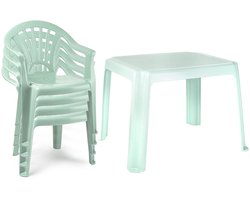 Plasticforte Tuinstoelen en tafel set voor kinderen - kunststof - mintgroen - met 4x stoelen - buiten/binnen