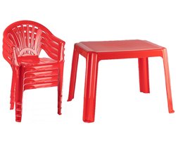 Plasticforte Tuinstoelen en tafel set voor kinderen - kunststof - rood - met 4x stoelen - buiten/binnen