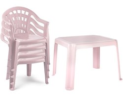 Plasticforte Tuinstoelen en tafel set voor kinderen - kunststof - roze - met 4x stoelen - buiten/binnen