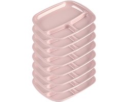Plasticforte vakjes diner borden - 8x - roze - kunststof - 21 x 24 cm - 3 vakken - bbq en camping