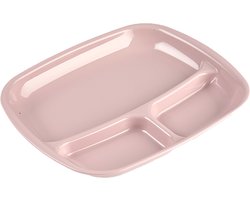 Plasticforte vakjes diner borden - roze - kunststof - 21 x 24 cm - 3 vakken - bbq en camping