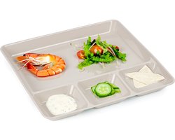 Plasticforte Vakjesborden - 1x stuks - beige - gourmetbord - 4-vaks - kunststof - 26 x 24 cm - fonduebord