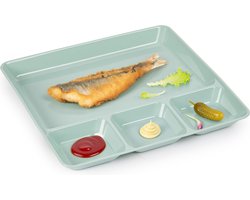 Plasticforte Vakjesborden - 1x stuks - groen - gourmetbord - 4-vaks - kunststof - 26 x 24 cm - fonduebord