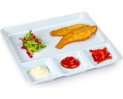 Plasticforte Vakjesborden - 1x stuks - wit - gourmetbord - 4-vaks - kunststof - 26 x 24 cm - fonduebord