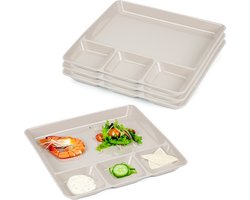 Plasticforte Vakjesborden - 4x stuks - beige - gourmetbord - 4-vaks - kunststof - 26 x 24 cm - fonduebord