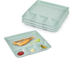 Plasticforte Vakjesborden - 6x stuks - groen - gourmetbord - 4-vaks - kunststof - 26 x 24 cm - fonduebord