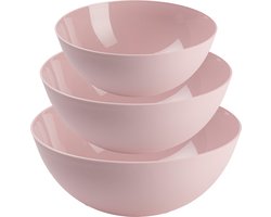 Plasticforte voedsel serveer schalen set - 3x stuks - roze - kunststof - Dia 20/25/28 cm