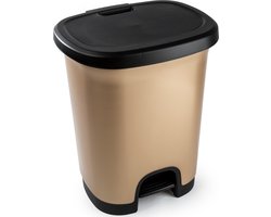 Plasticforte vuilnisbak Pedaalemmer - goud/zwart - 18 liter - 33 x 28 x 40 cm - kunststof - afvalbak - keuken - kantoor - badkamer- toilet
