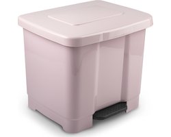 Plasticforte Vuilnisbak/pedaalemmer - 2-vaks - roze - 35 liter - 43 x 38 x 38 cm - kunststof