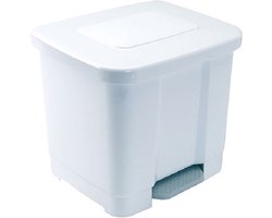 Plasticforte Vuilnisbak/pedaalemmer - 2-vaks - wit - 35 liter - 43 x 38 x 38 cm - kunststof