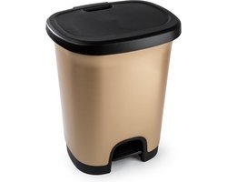 Plasticforte vuilvisbak Pedaalemmer - goud/zwart - 27 liter - 38 x 32 x 45 cm - kunststof - afvalbak