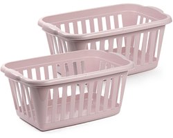 Plasticforte Wasmand - 2x - roze - kunststof - 40 liter - 60 x 40 x 26 cm - manden voor wasgoed - huishouden- opbergmand