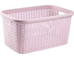 Plasticforte Wasmand - 35 liter - rotan - roze - kunststof - 53 x 36 x 26 cm