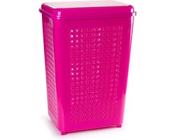 Plasticforte Wasmand met deksel - 50 liter - roze - kunststof - 41x31x61 cm