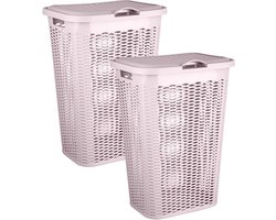 Plasticforte Wasmand Ventilation - 2x - met deksel - roze - kunststof - 51 liter - 43 x 35 x 61 cm - Badkamer - Wasgoed - Nieuw design - Zeer stevig