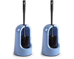 Plasticforte WC borstel met houder - 2x stuks - blauw - 40 cm - kunststof - toiletborstels