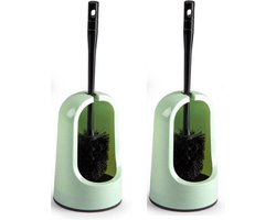 Plasticforte WC borstel met houder - 2x stuks - groen - 40 cm - kunststof - toiletborstels