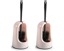 Plasticforte WC borstel met houder - 2x stuks - roze - 40 cm - kunststof - toiletborstels