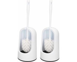 Plasticforte WC borstel met houder - 2x - wit - 40 cm - kunststof - toiletborstels