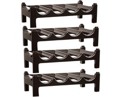 PlasticForte Wijnrek - 4x lagen - stapelbaar - bruin - kunststof - 43 x 23 x 13 cm - voor 16 flessen