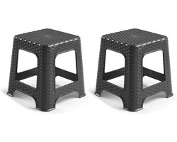 Plasticforte zit krukje - 2x - Rotan line - zwart - kunststof - 32 x 32 x 33 cm - kinder krukjes