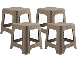 Plasticforte zit krukje - 4x - Rotan line - taupe - kunststof - 32 x 32 x 30 cm - kinder krukjes