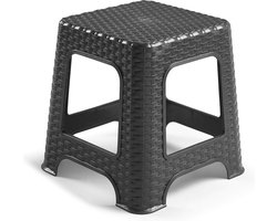 Plasticforte zit krukje - Rotan line - zwart - kunststof - 32 x 32 x 33 cm - kinder krukjes