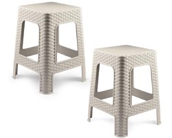 Plasticforte Zit krukjes - 2x - beige - rotan kunststof - 37 x 37 x 46 cm - extra zitplaatsen