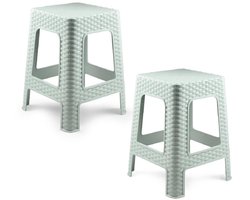 Plasticforte Zit krukjes - 2x - mintgroen - rotan kunststof - 37 x 37 x 46 cm - extra zitplaatsen