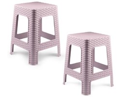 Plasticforte Zit krukjes - 2x - roze - rotan kunststof - 37 x 37 x 46 cm - extra zitplaatsen
