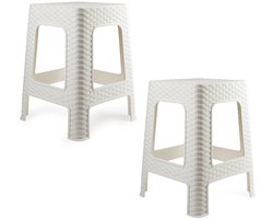 Plasticforte Zit krukjes - 2x - wit - rotan kunststof - 37 x 37 x 46 cm - extra zitplaatsen