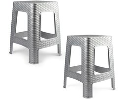 Plasticforte Zit krukjes - 2x - zilvergrijs - rotan kunststof - 37 x 37 x 46 cm - extra zitplaatsen