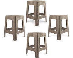 Plasticforte Zit krukjes - 4x - taupe - rotan kunststof - 37 x 37 x 46 cm - extra zitplaatsen