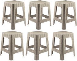 Plasticforte Zit krukjes voor binnen en buiten - 6x - beige - rotan kunststof - 36 x 36 x 45 cm - extra zitplaatsen