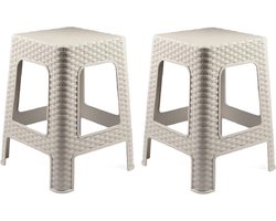 Plasticforte zit/bijzet krukje - 2x - Rotan line - beige - kunststof - 28 x 28 x 45 cm - opstapje