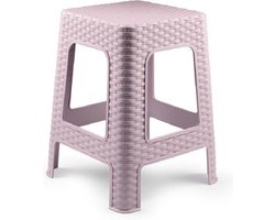Plasticforte zit/bijzet krukje - Rotan line - roze - kunststof - 28 x 28 x 45 cm - opstapje