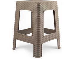 Plasticforte zit/bijzet krukje - Rotan line - taupe - kunststof - 36 x 36 x 45 cm - opstapje