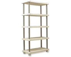 PLASTIKEN Plank 5 laden grote breedte - ondersteunt 30kg per lade: H 184 x B 88 x Diepte 44cm licht en donkerbeige