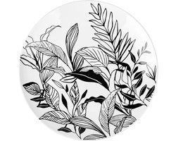 Plat Bord - Dinerbord Porselein - Eettafel Decoratie - Plantaardige Schetsen - 265 cm - Wit Zwart