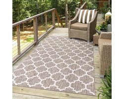 Plat geweven buitenkleed - Tapijt voor terras en balkon met modern geometrisch patroon - 80/150 cm - Beige
